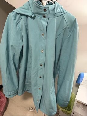 Isaac Mizrahi Light Aqua Hooded Rain Jacket